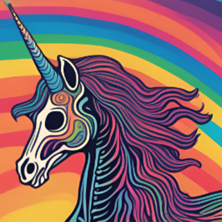 Grimicorn — a skeletal rainbow unicorn